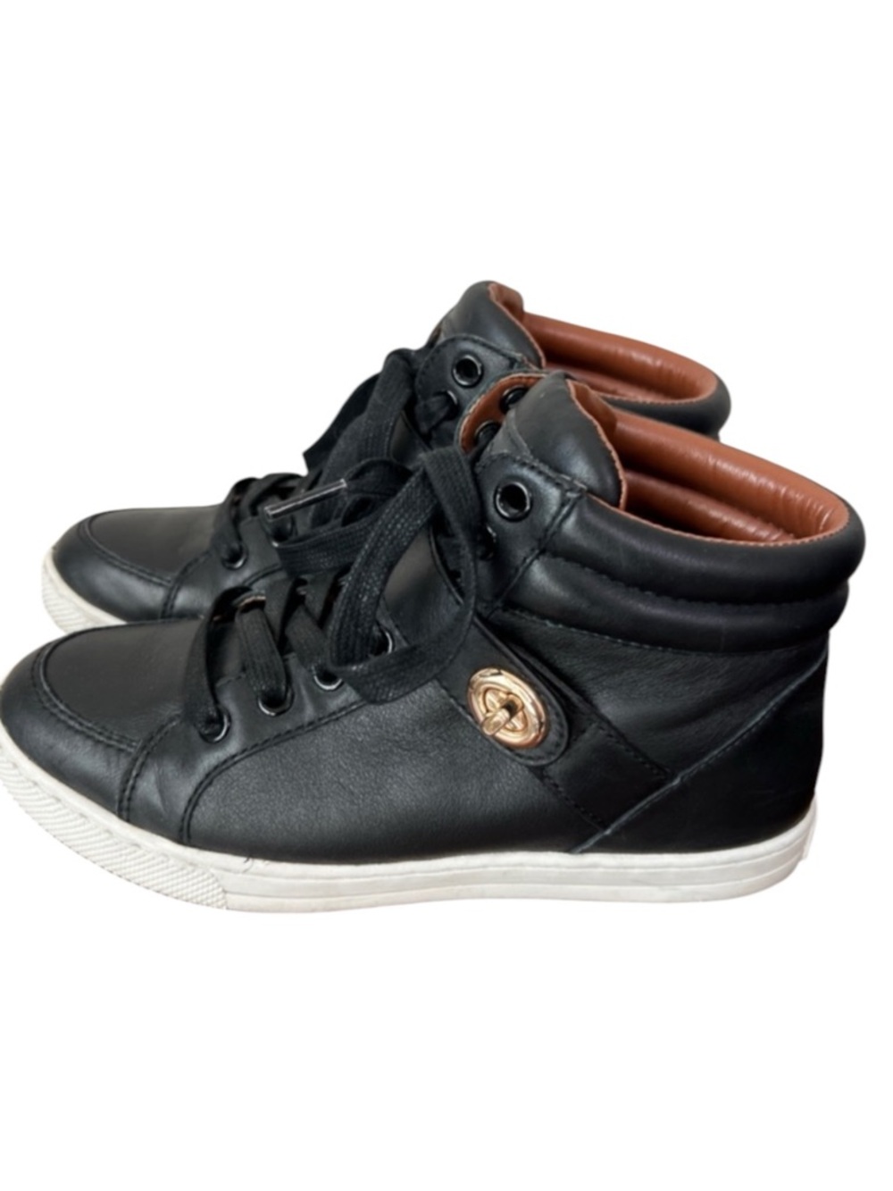 Coach Pembroke Black High Top Leather Sneaker With Buckle Detail Size 5 - Picture 2 of 11